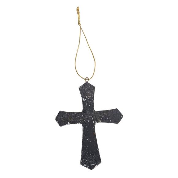 Lot of 3 VTG Antiqued Gold Tone Cross Jeweled Christmas Ornament 3.5" c - Picture 7 of 7